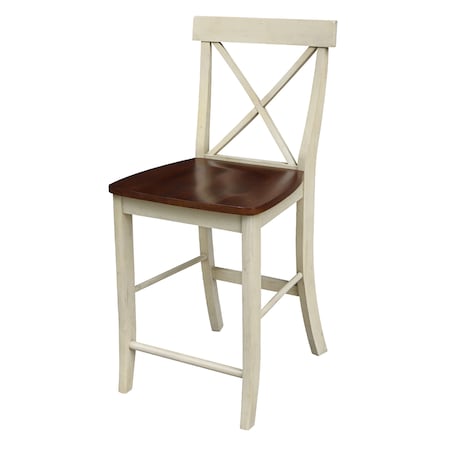 International Concepts X-Back Counter Height Stool, 24" Seat Height, Antiqued Almond/Espresso S12-6132